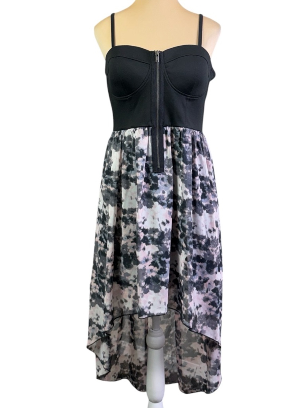 Material Girl Corset Hi-Lo Dress Women's XL Cloud Floral Black Pink Gray NWT